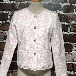 Cynthia Max Blazer Jacket White Pink Floral Small
